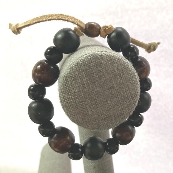 Suede Cord Bracelet with Wood Beads Adjustable Suede Cord 10-13 inches - Picture 5 of 9